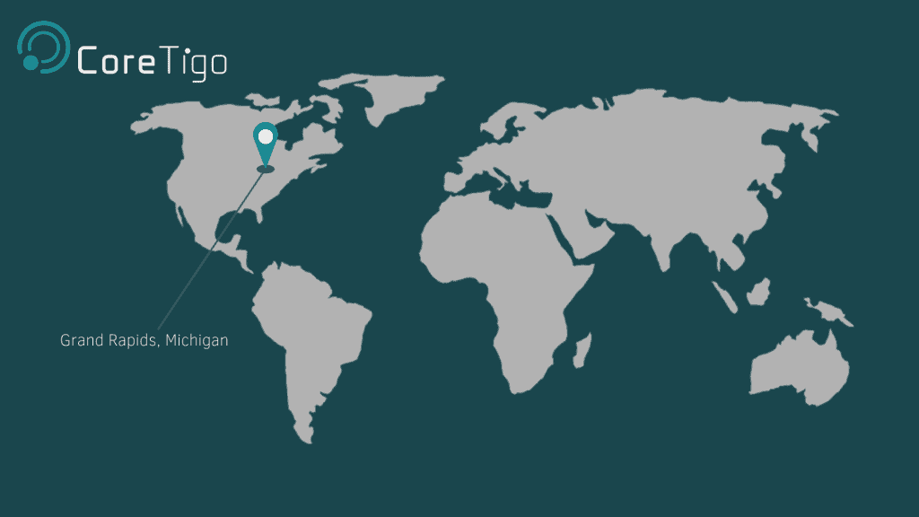 CoreTigo Location pinned on Map of World