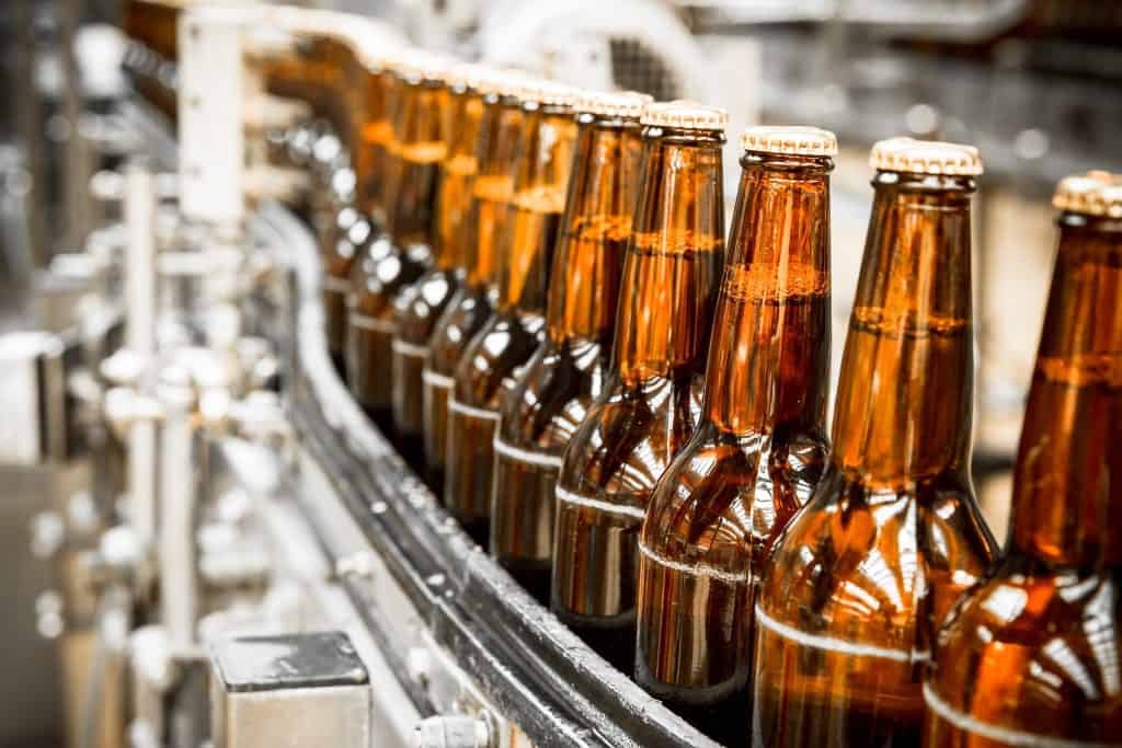 Bottles in production line